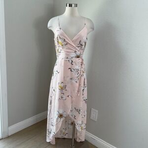 NEW J.O.A. Womens Medium Celadine‎ Blush Pink Floral High Low Wrap Dress